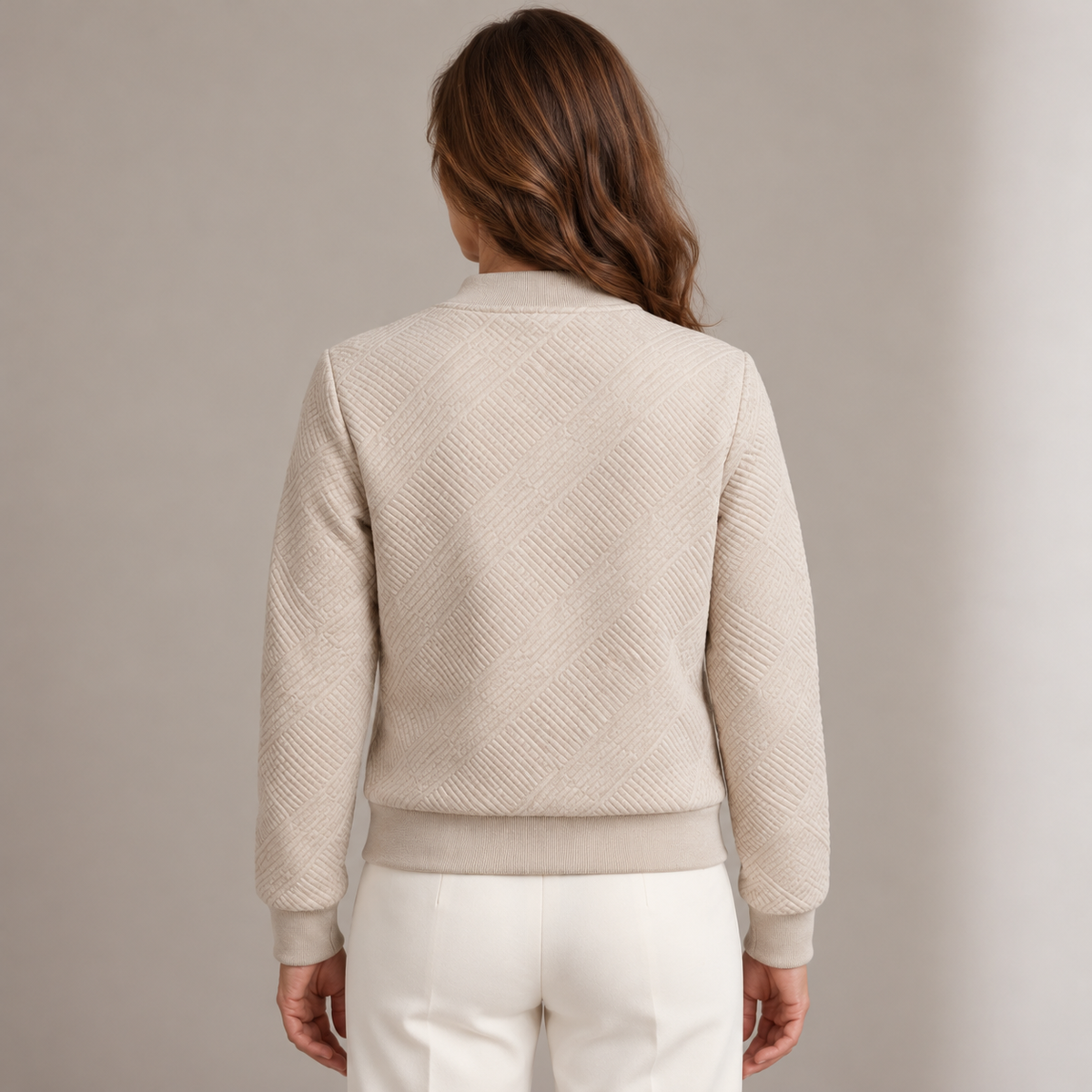 Bianca | Bomber Trapuntato Donna a Rombi con Bordi a Costine - Texture Elegante