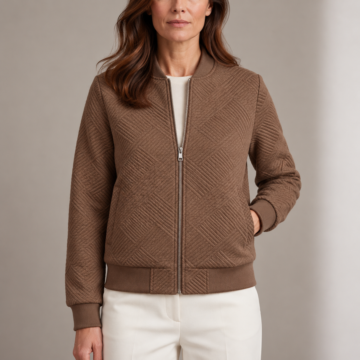 Bianca | Bomber Trapuntato Donna a Rombi con Bordi a Costine - Texture Elegante