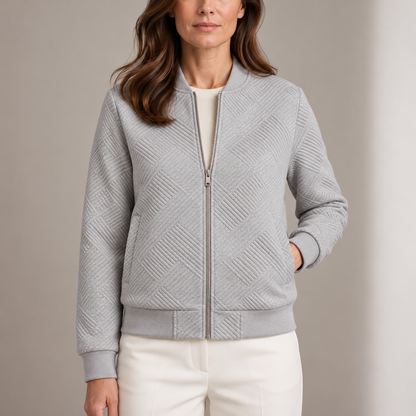 Bianca | Bomber Trapuntato Donna a Rombi con Bordi a Costine - Texture Elegante