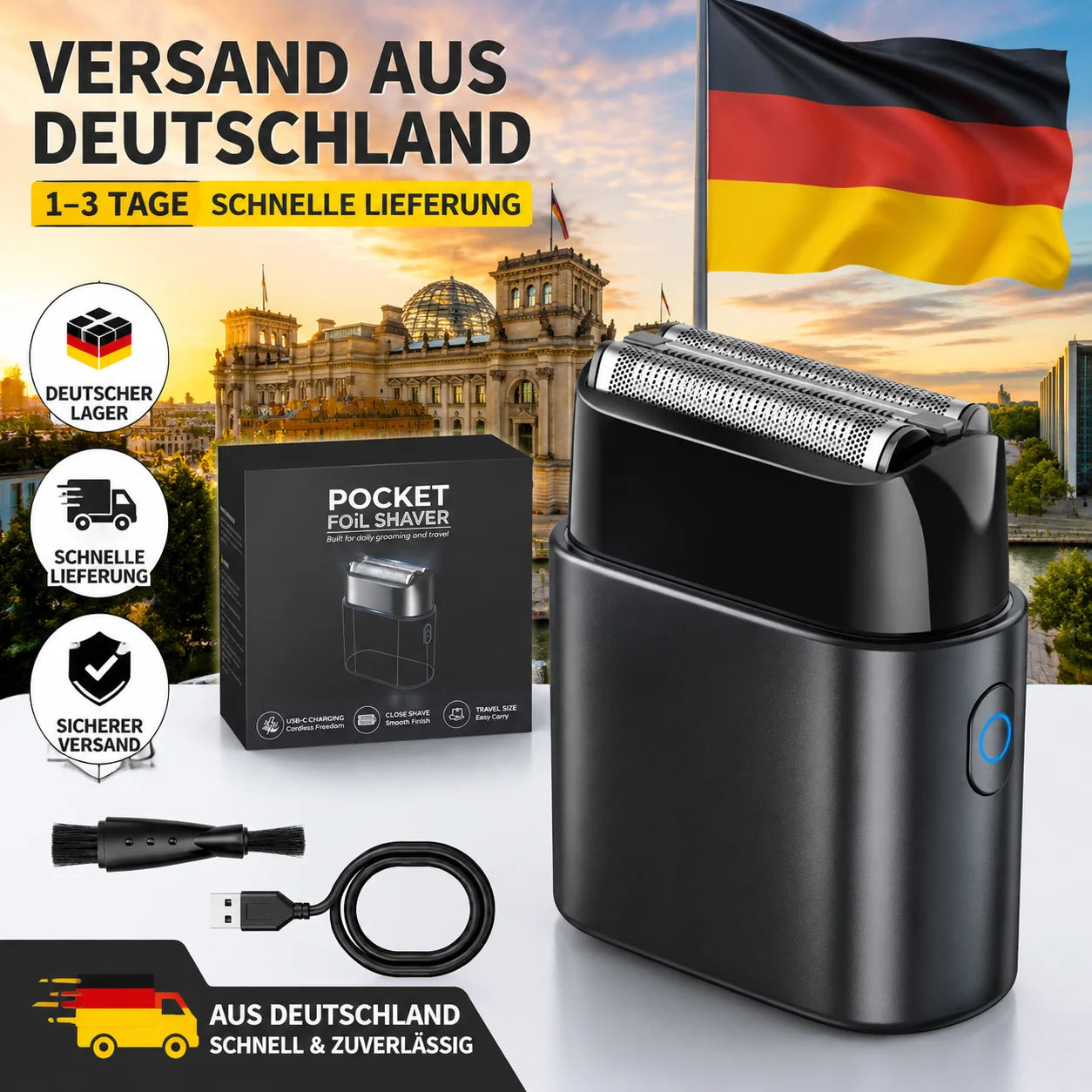 Rasoio Elettrico Barba | Rasoio a Lamina Impermeabile IPX7 per Rasatura Precisa e Comfort 8