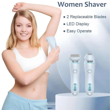 Rasoio Elettrico da Donna | Rasoio Indolore 2 in 1 con Design Impermeabile | Testine Intercambiabili per Uso Versatile e Sicuro 1