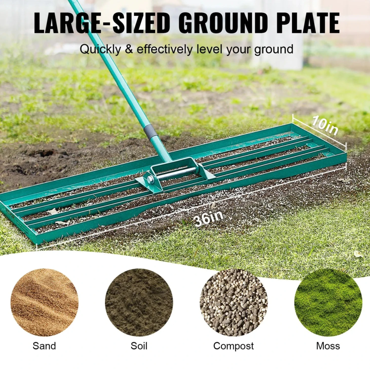 Garden Rake | Gardening Rakes with Ergonomic Handle | Wide Surface for Leveling Lawns