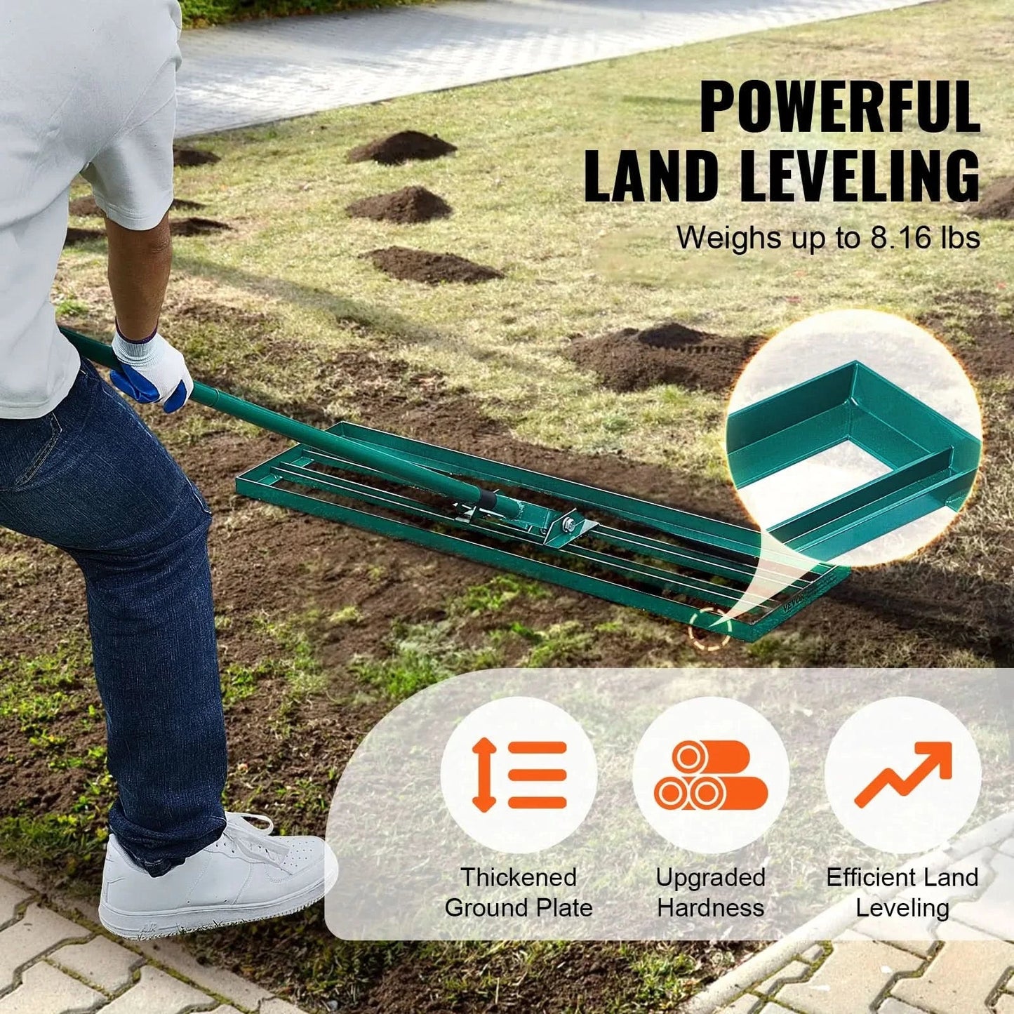 Garden Rake | Gardening Rakes with Ergonomic Handle | Wide Surface for Leveling Lawns