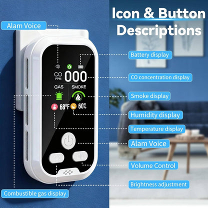 Carbon Monoxide and Gas Detector with Triple Alarm | Environmental Monitoring for Home and Travel Safety