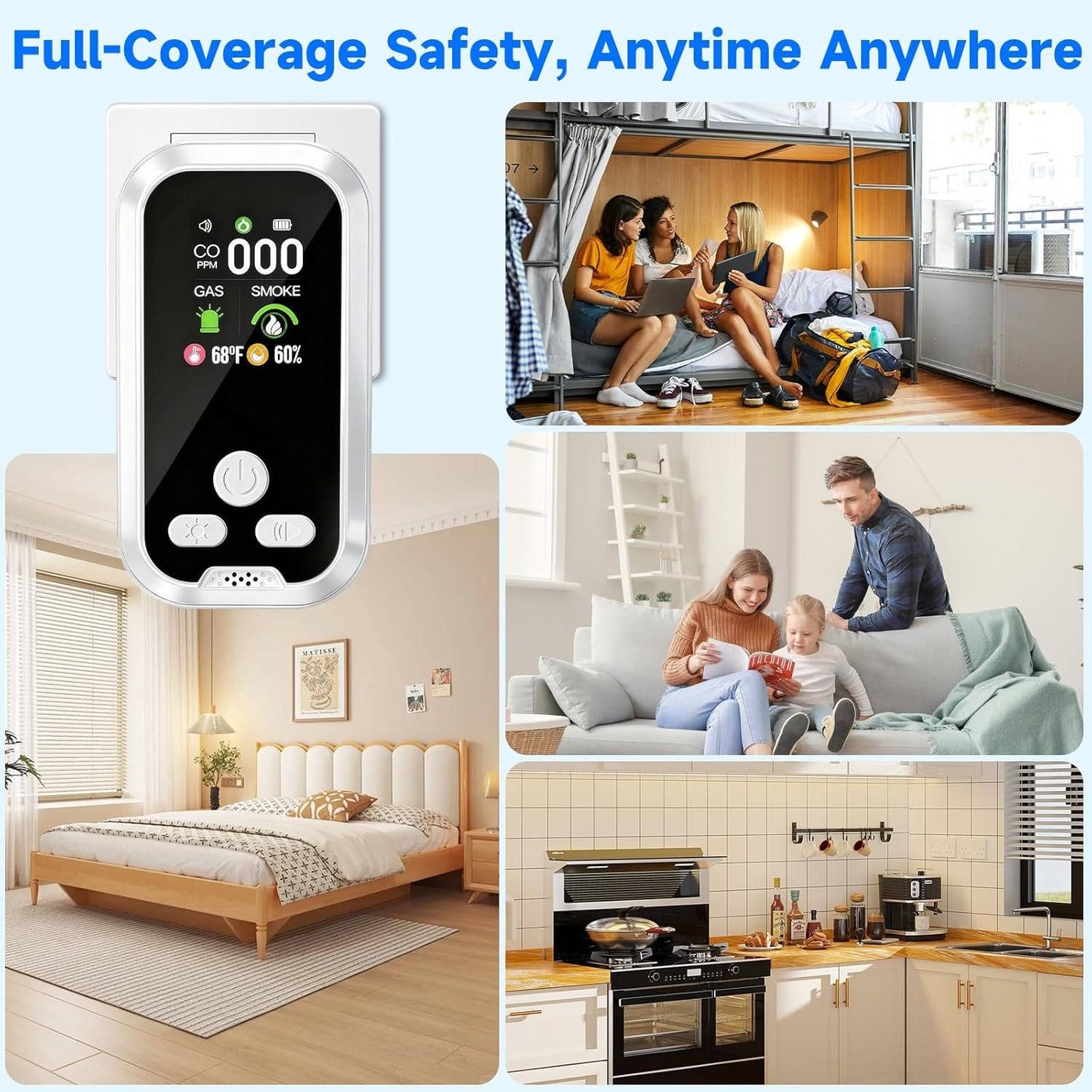 Carbon Monoxide and Gas Detector with Triple Alarm | Environmental Monitoring for Home and Travel Safety