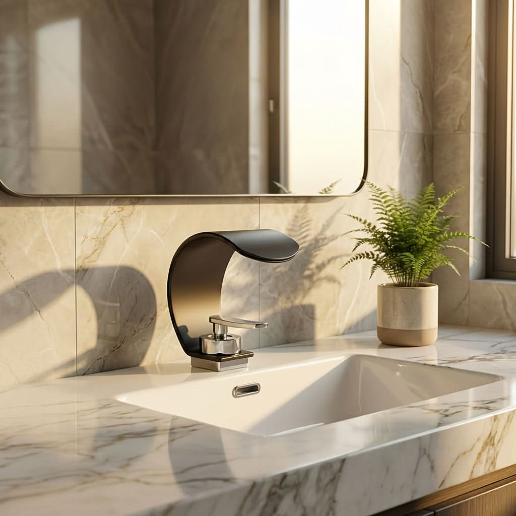 Rubinetto Lavabo A Cascata con Finitura A Specchio - Design Elegante per Bagni Moderni 2