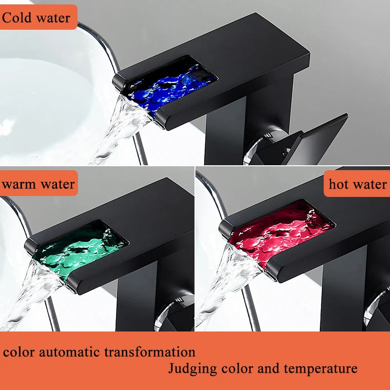 Rubinetto Lavabo Nero con LED e Maniglia Singola | Design Elegante per Controllo Temperatura 2