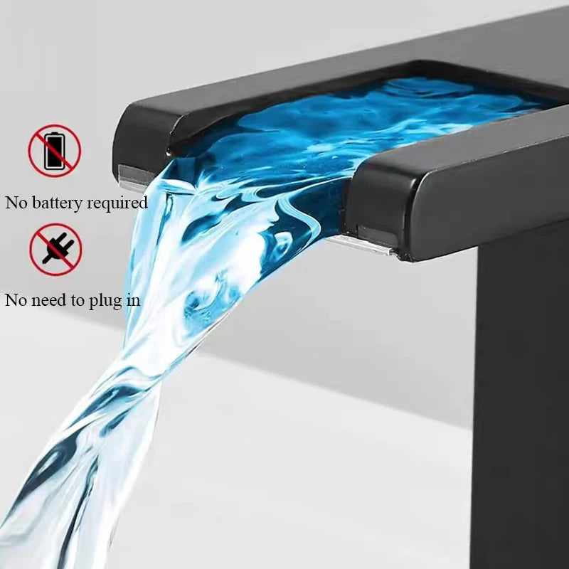 Rubinetto Lavabo Nero con LED e Maniglia Singola | Design Elegante per Controllo Temperatura 4