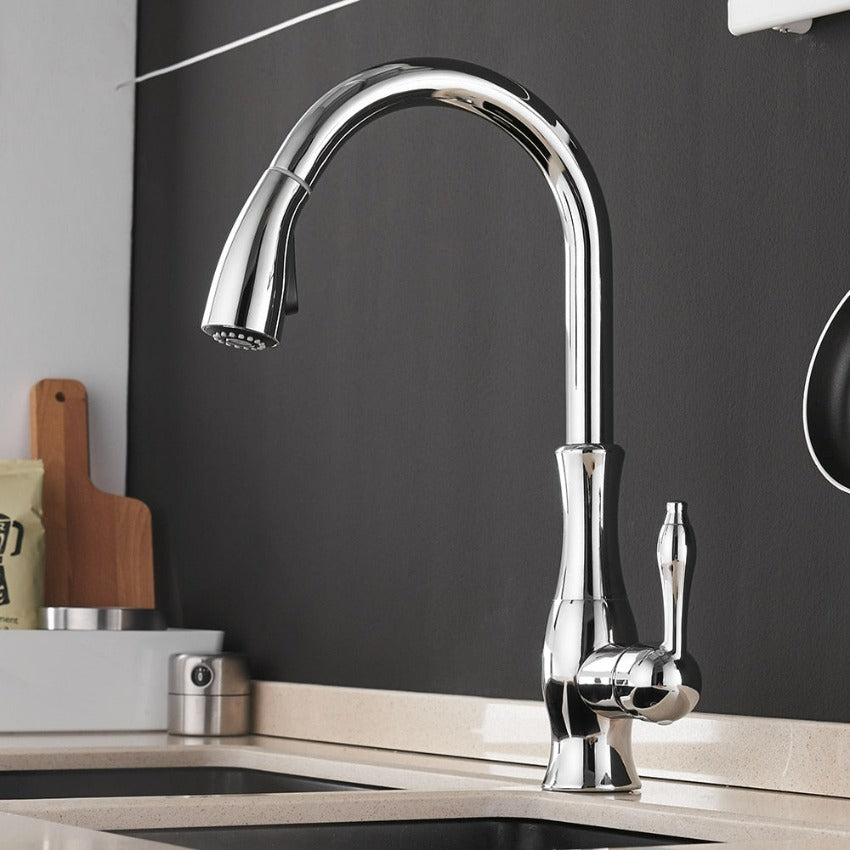 Pull-Out Kitchen Faucet with Spray Head for Greater Flexibility | Modern Stainless Steel Design for Any Kitchen
