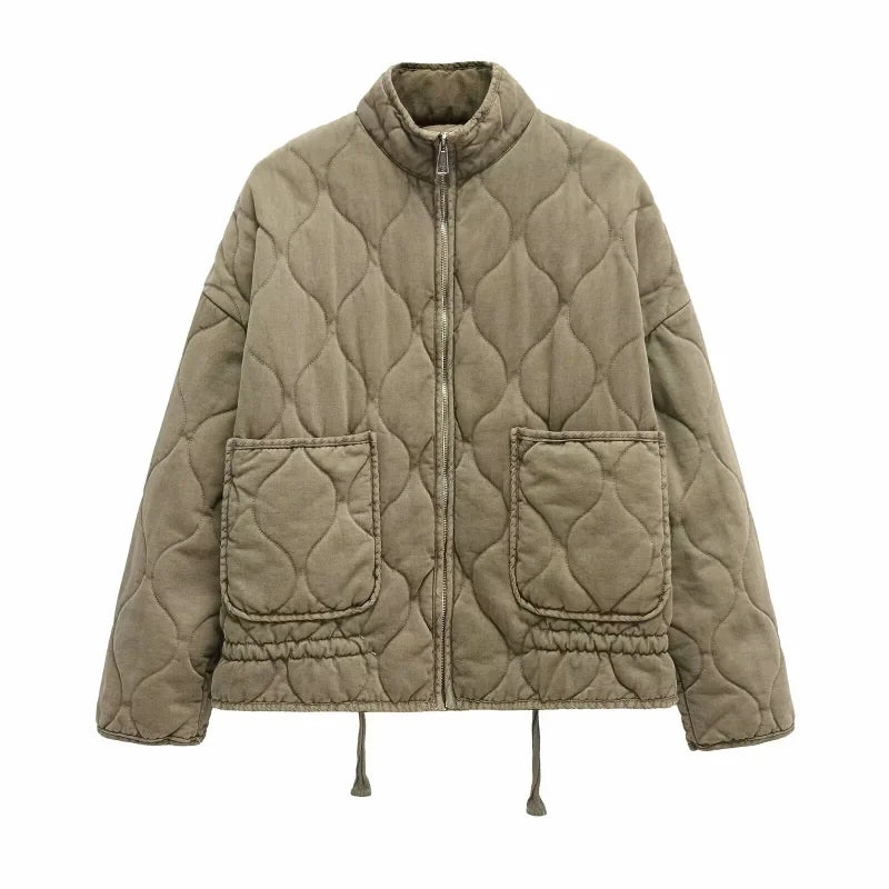 Ines | Quilted Women's Jacket with High Collar and Patch Pockets - Vintage Lightweight Warmth