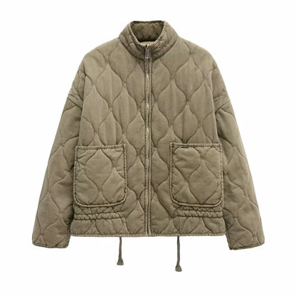 Ines | Quilted Women's Jacket with High Collar and Patch Pockets - Vintage Lightweight Warmth