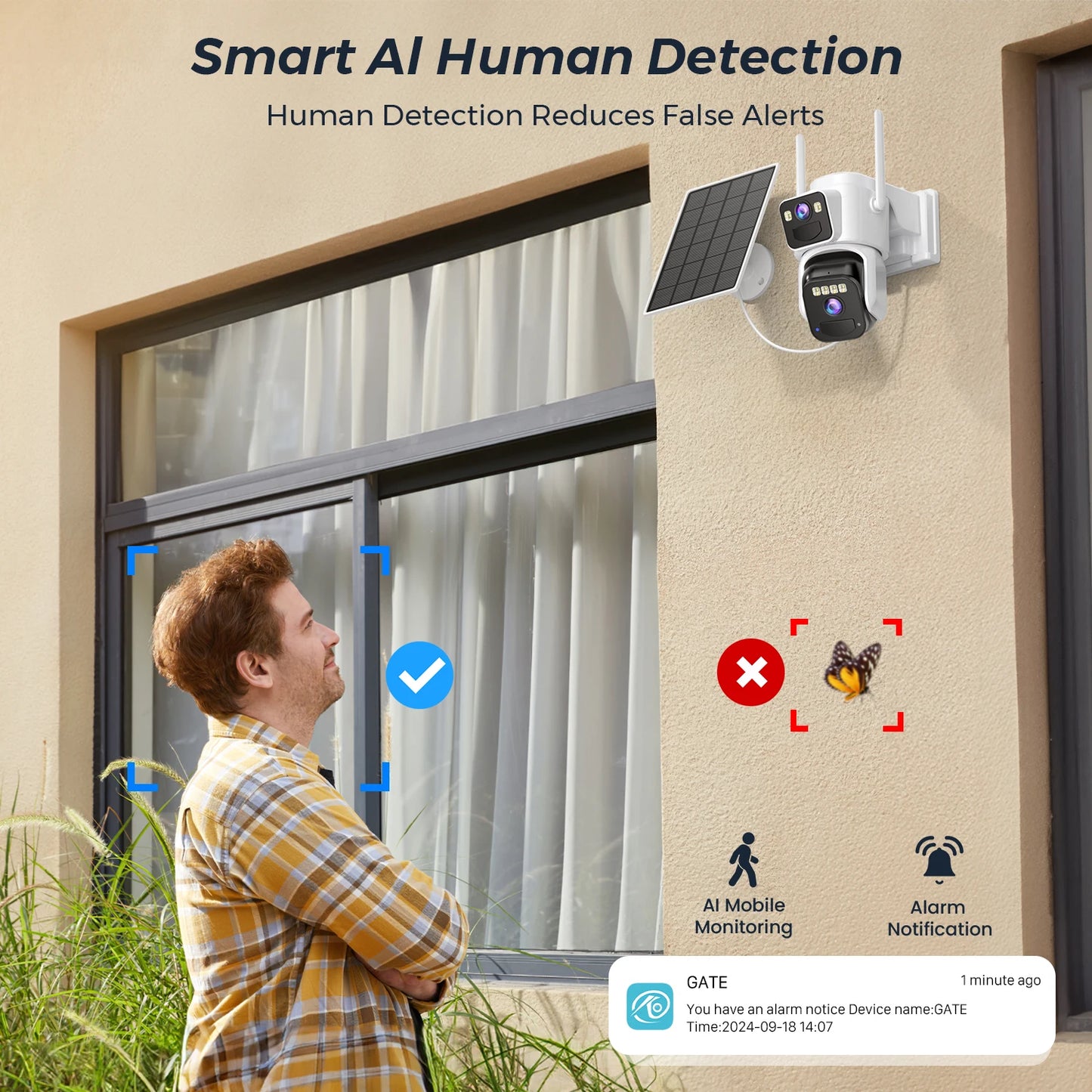 Telecamera di Sicurezza WiFi Solare 8 MP con Visione Notturna e Rilevamento Movimento