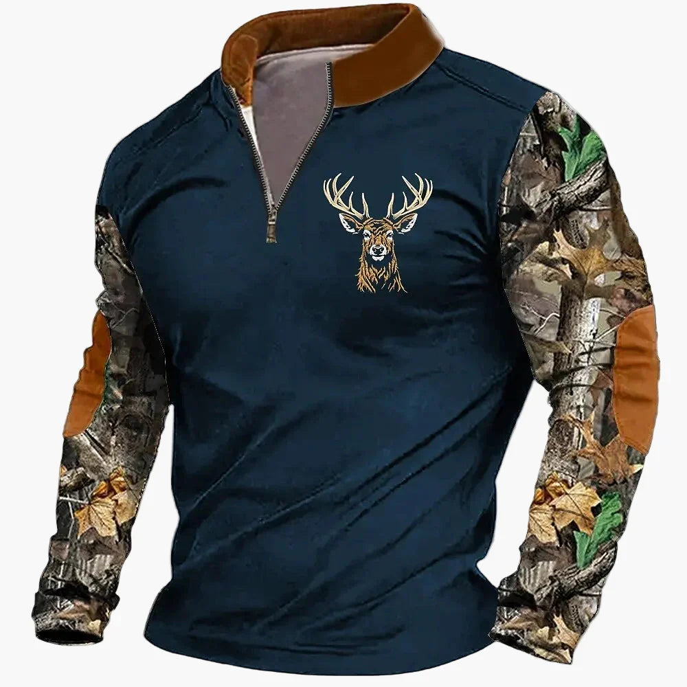 Fabio | Men's Half-Zip Sweater with Deer Pattern - Outdoor Spirit