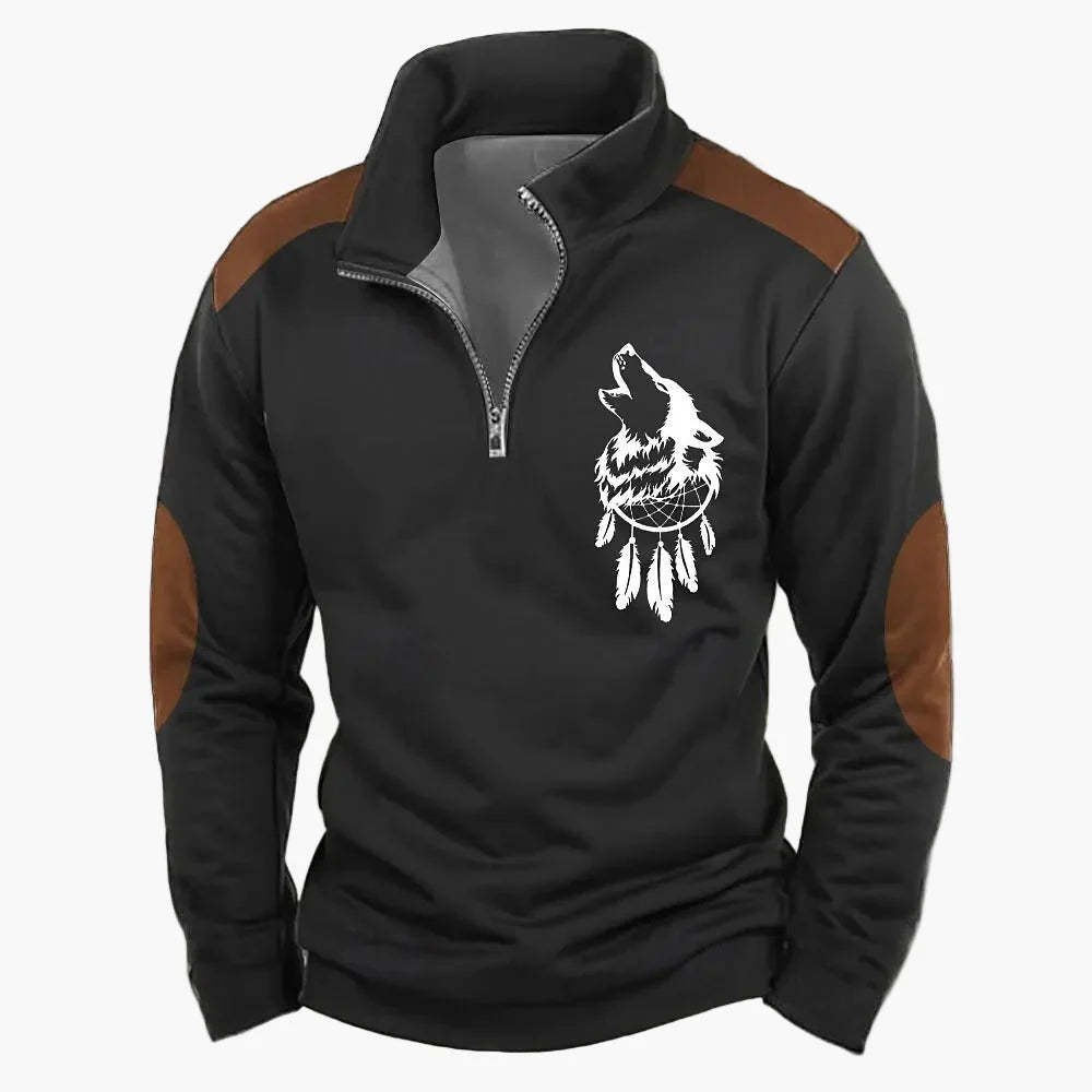 Fabio | Men's Half-Zip Sweater with Deer Pattern - Outdoor Spirit