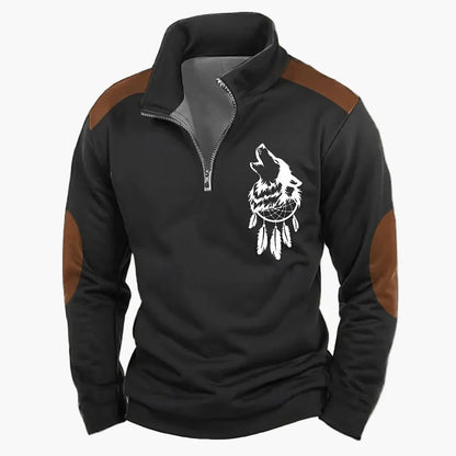 Fabio | Men's Half-Zip Sweater with Deer Pattern - Outdoor Spirit
