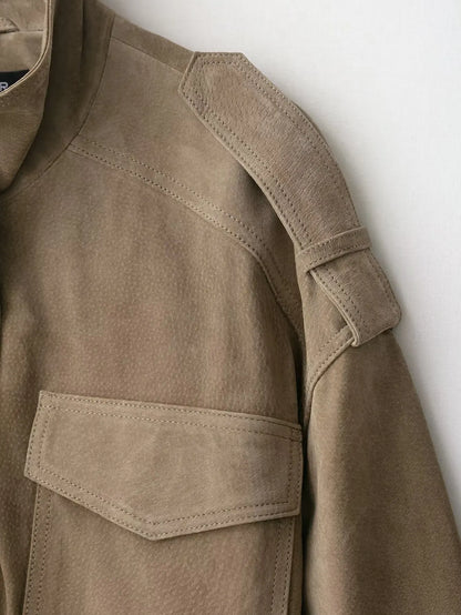 Federica | Women's Suede-Effect Bomber Jacket with Pockets - Autumn Warmth