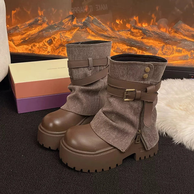 Veronica | Combat-Stiefeletten für Damen mit Plateau und Schnallen - Ausdrucksstarker Charakter