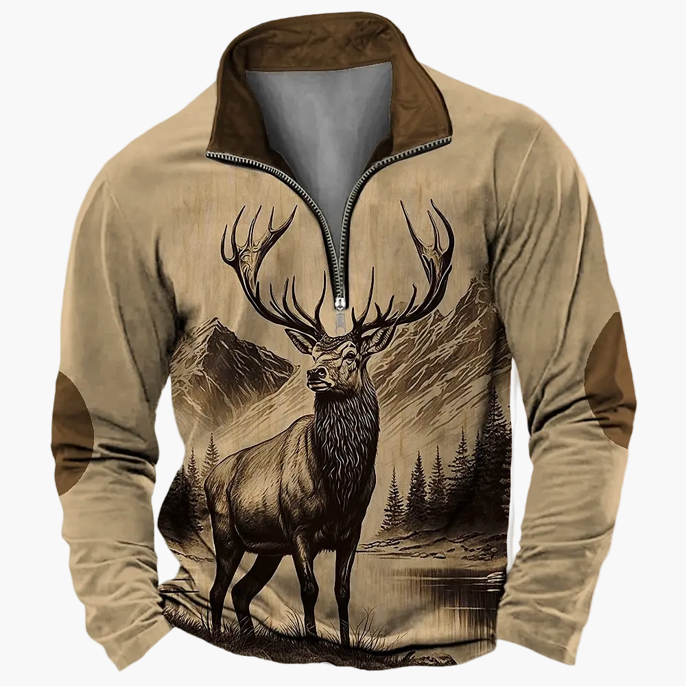 Fabio | Men's Half-Zip Sweater with Deer Pattern - Outdoor Spirit