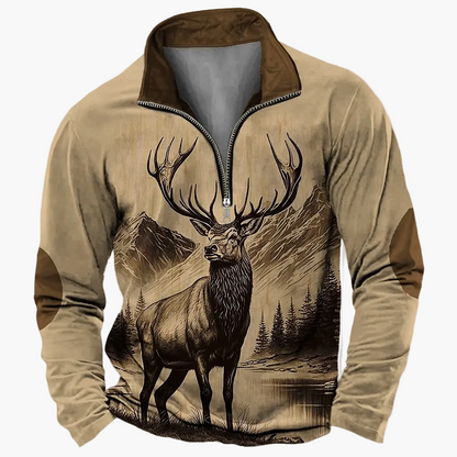 Fabio | Men's Half-Zip Sweater with Deer Pattern - Outdoor Spirit