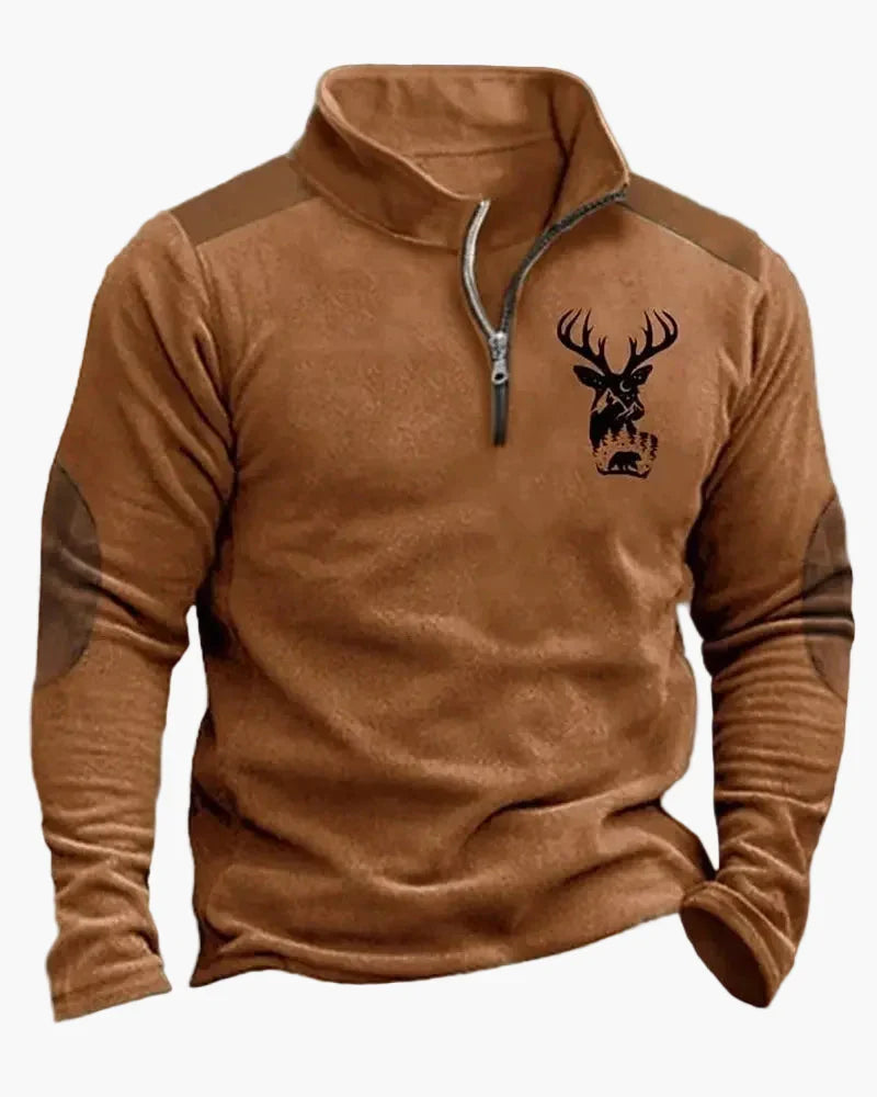 Fabio | Men's Half-Zip Sweater with Deer Pattern - Outdoor Spirit