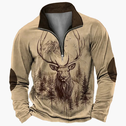 Fabio | Men's Half-Zip Sweater with Deer Pattern - Outdoor Spirit