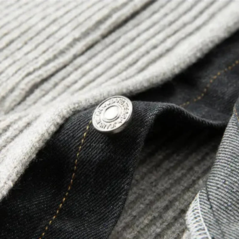 Leonardo | Men's Knit Cardigan Jacket with Denim Lining - Vintage Character