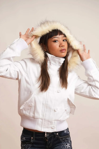 Ersilia | Women's Short Winter Jacket with Faux Fur-Trimmed Hood - Everyday Warmth