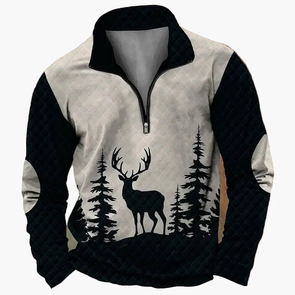 Fabio | Men's Half-Zip Sweater with Deer Pattern - Outdoor Spirit