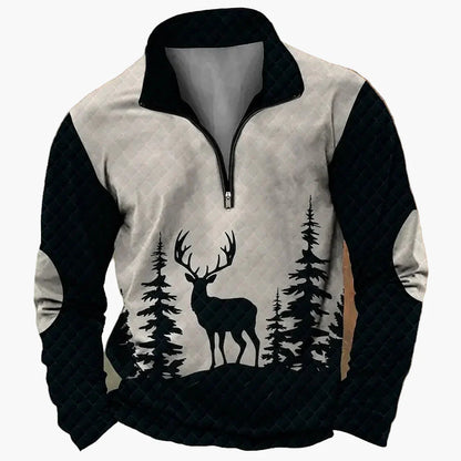 Fabio | Men's Half-Zip Sweater with Deer Pattern - Outdoor Spirit
