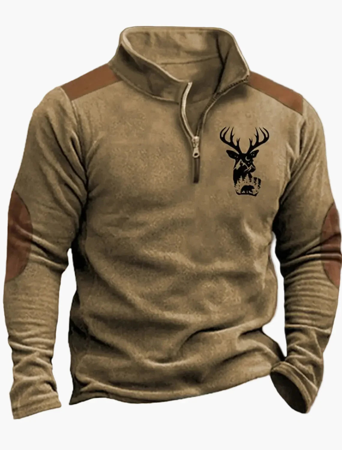 Fabio | Men's Half-Zip Sweater with Deer Pattern - Outdoor Spirit
