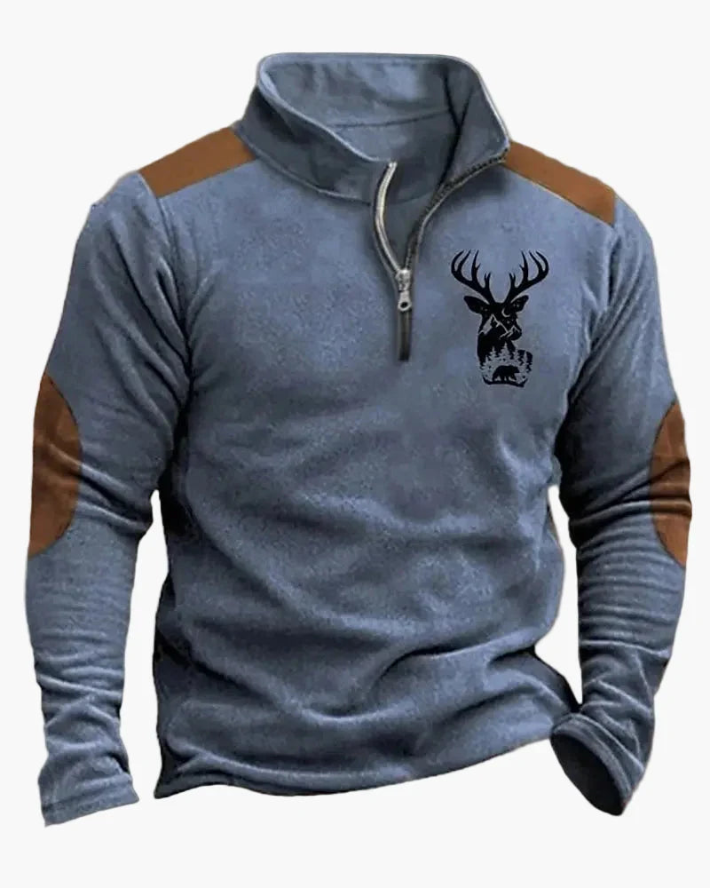 Fabio | Men's Half-Zip Sweater with Deer Pattern - Outdoor Spirit
