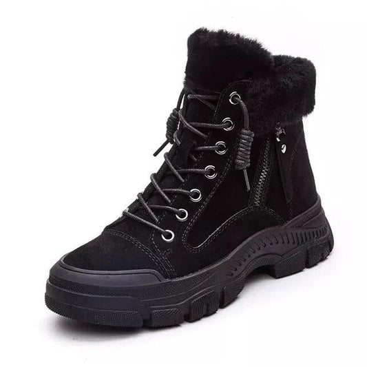 Tiziana | Women's Leather Winter Ankle Boots with Plush Lining and Chunky Sole - Warm and Non-Slip