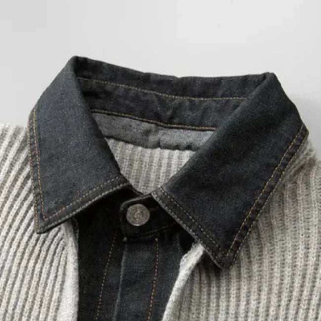 Leonardo | Men's Knit Cardigan Jacket with Denim Lining - Vintage Character