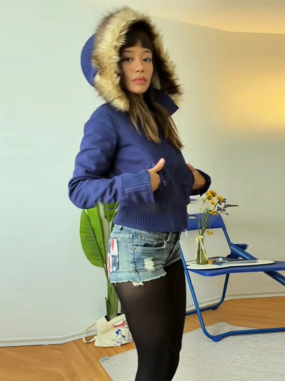 Ersilia | Women's Short Winter Jacket with Faux Fur-Trimmed Hood - Everyday Warmth