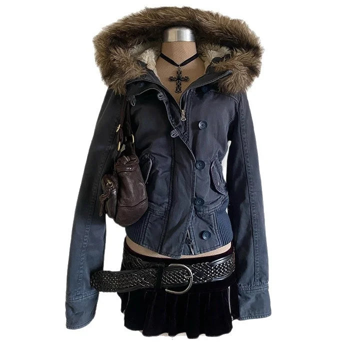 Ersilia | Women's Short Winter Jacket with Faux Fur-Trimmed Hood - Everyday Warmth