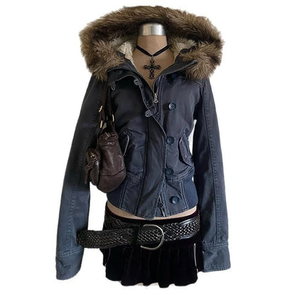 Ersilia | Women's Short Winter Jacket with Faux Fur-Trimmed Hood - Everyday Warmth