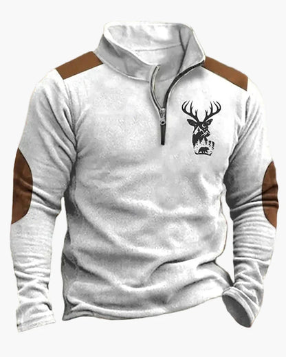 Fabio | Men's Half-Zip Sweater with Deer Pattern - Outdoor Spirit