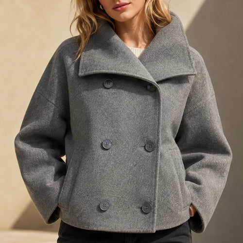 Samantha | Elegante Cappotto Corto Donna con Colletto Oversize Nero 0