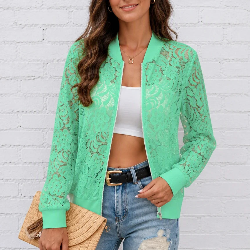 Samantha | Elegante Giacca Bomber Donna in Pizzo Floreale Leggero 12
