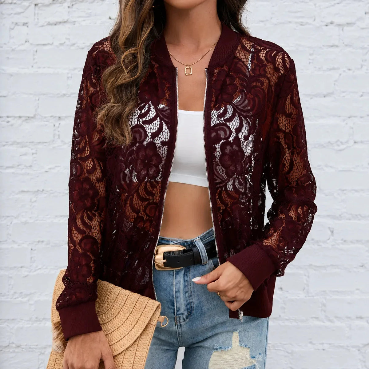 Samantha | Elegante Giacca Bomber Donna in Pizzo Floreale Leggero 14