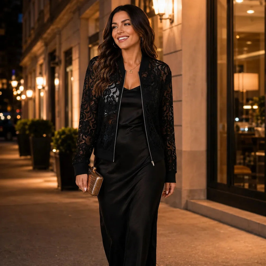 Samantha | Elegante Giacca Bomber Donna in Pizzo Floreale Leggero 6