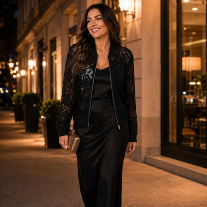 Samantha | Elegante Giacca Bomber Donna in Pizzo Floreale Leggero 6