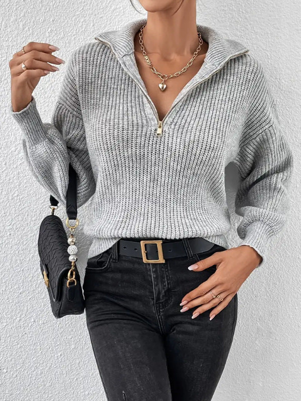 Samantha | Maglione Donna a Coste con Mezza Zip Casual Autunnale 2