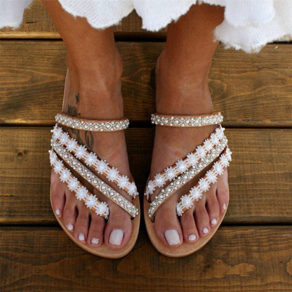 Comfortable Women's Sandals | Elegant Boho Chic Slip-Ons with Lace Details for Comfort and Style