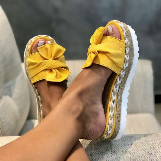 Sandali Donna Comodi | Sandali Bassi con Fiocco e Zeppa Intrecciata per Comfort e Stile