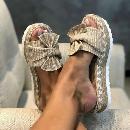 Comfortable Women's Sandals | Low Sandals with Bow and Woven Wedge for Comfort and Style