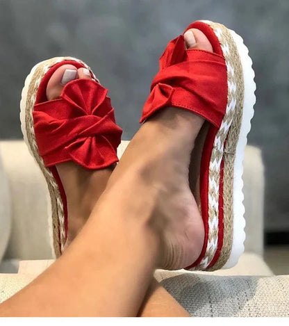 Comfortable Women's Sandals | Low Sandals with Bow and Woven Wedge for Comfort and Style