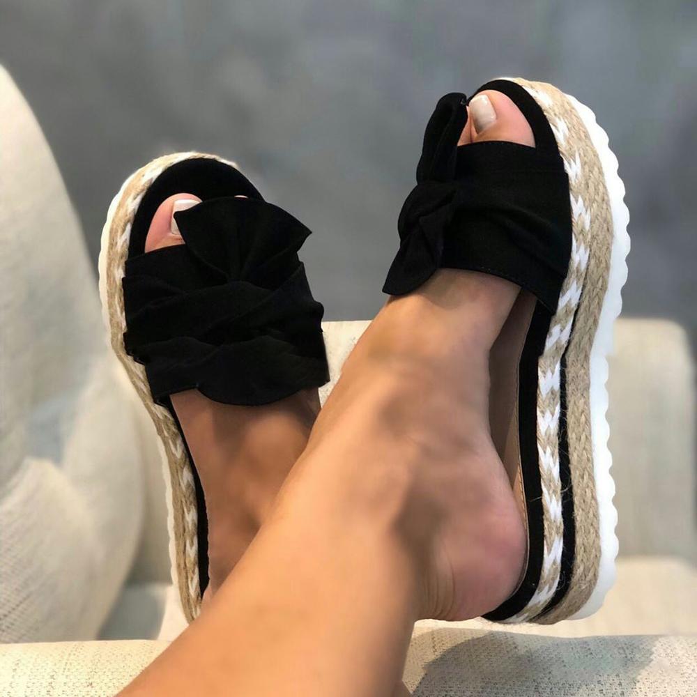 Comfortable Women's Sandals | Low Sandals with Bow and Woven Wedge for Comfort and Style