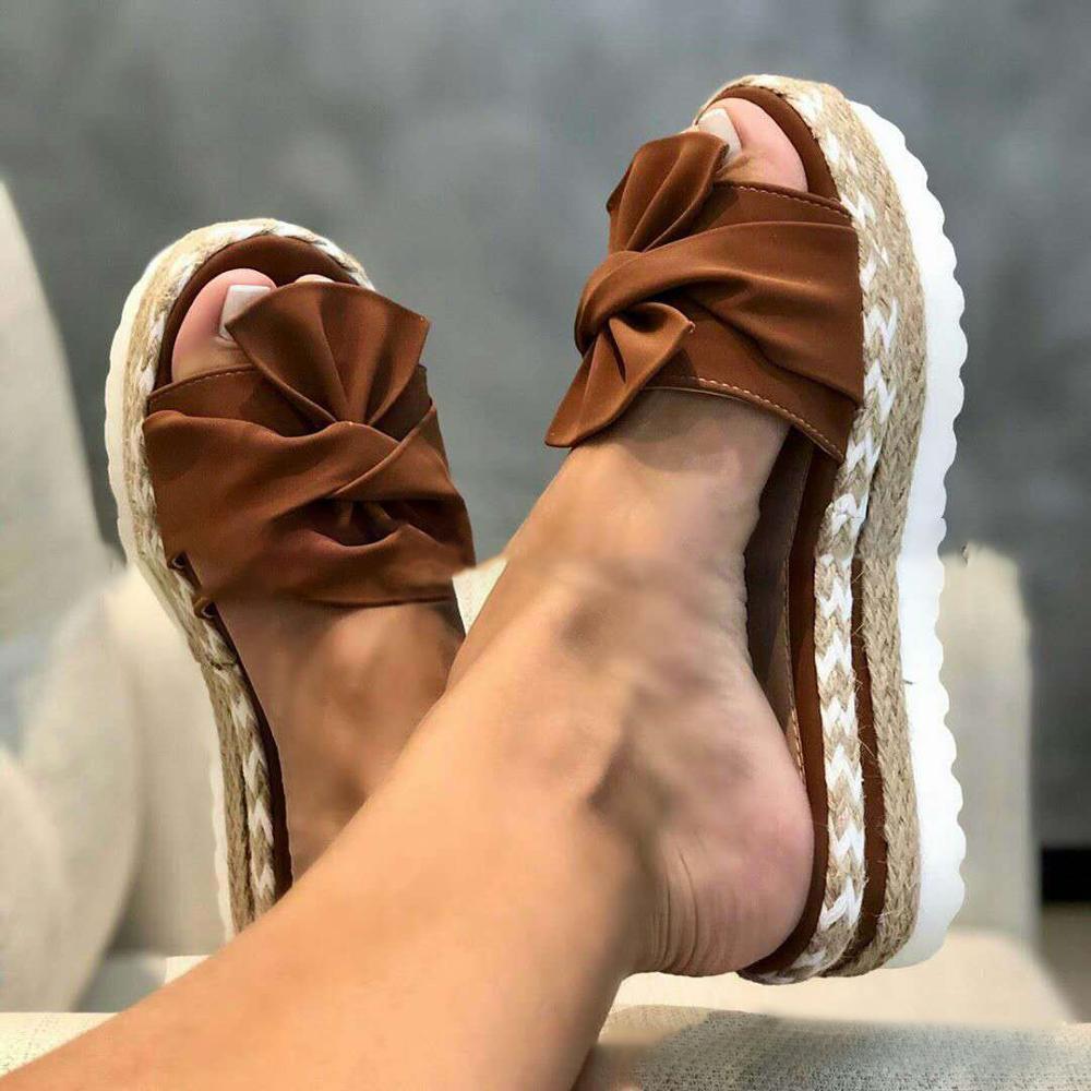 Comfortable Women's Sandals | Low Sandals with Bow and Woven Wedge for Comfort and Style