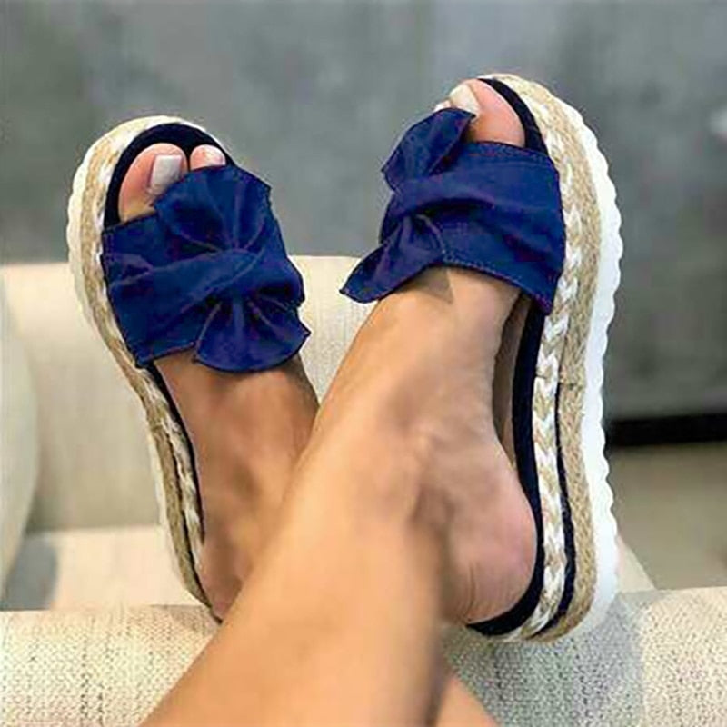 Comfortable Women's Sandals | Low Sandals with Bow and Woven Wedge for Comfort and Style